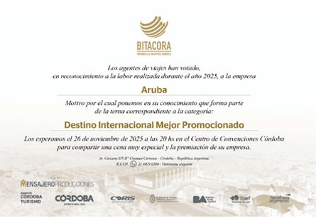 Aruba Strengthens Its Standing in Argentina with Prestigious Bitácora Awards Nomination